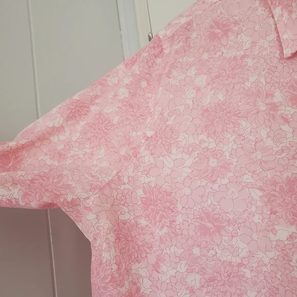 Vintage Polyester Shirt Women's L Pink Floral All Over Print - Picture 3 of 12